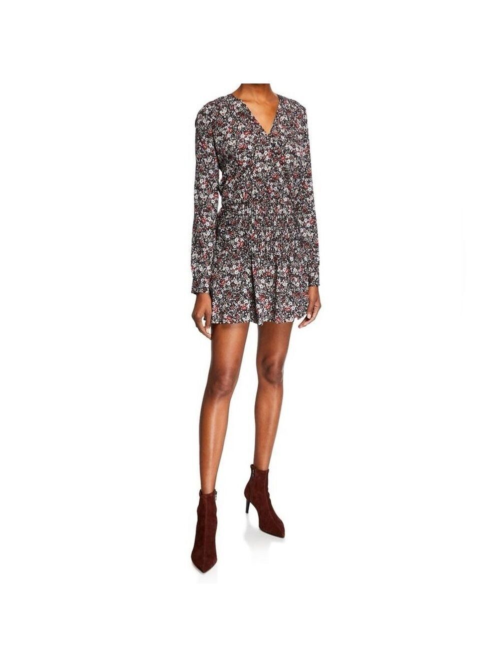 Veronica Beard Women’s Naomi Floral-Print Long Sleeve V Neck Silk Mini Dress 4